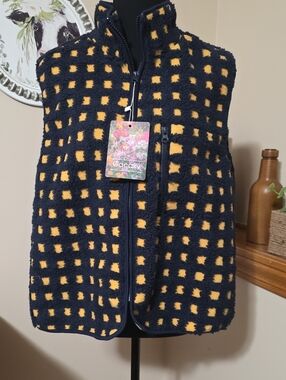 Women's Navy & Yellow Sherpa Fleece Vest